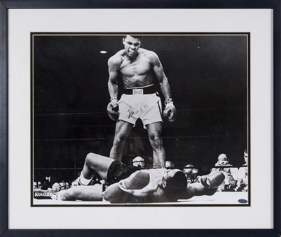Muhammad Ali Autographed Framed Black & White Photograph of Ali Standing Over Liston (JSA)